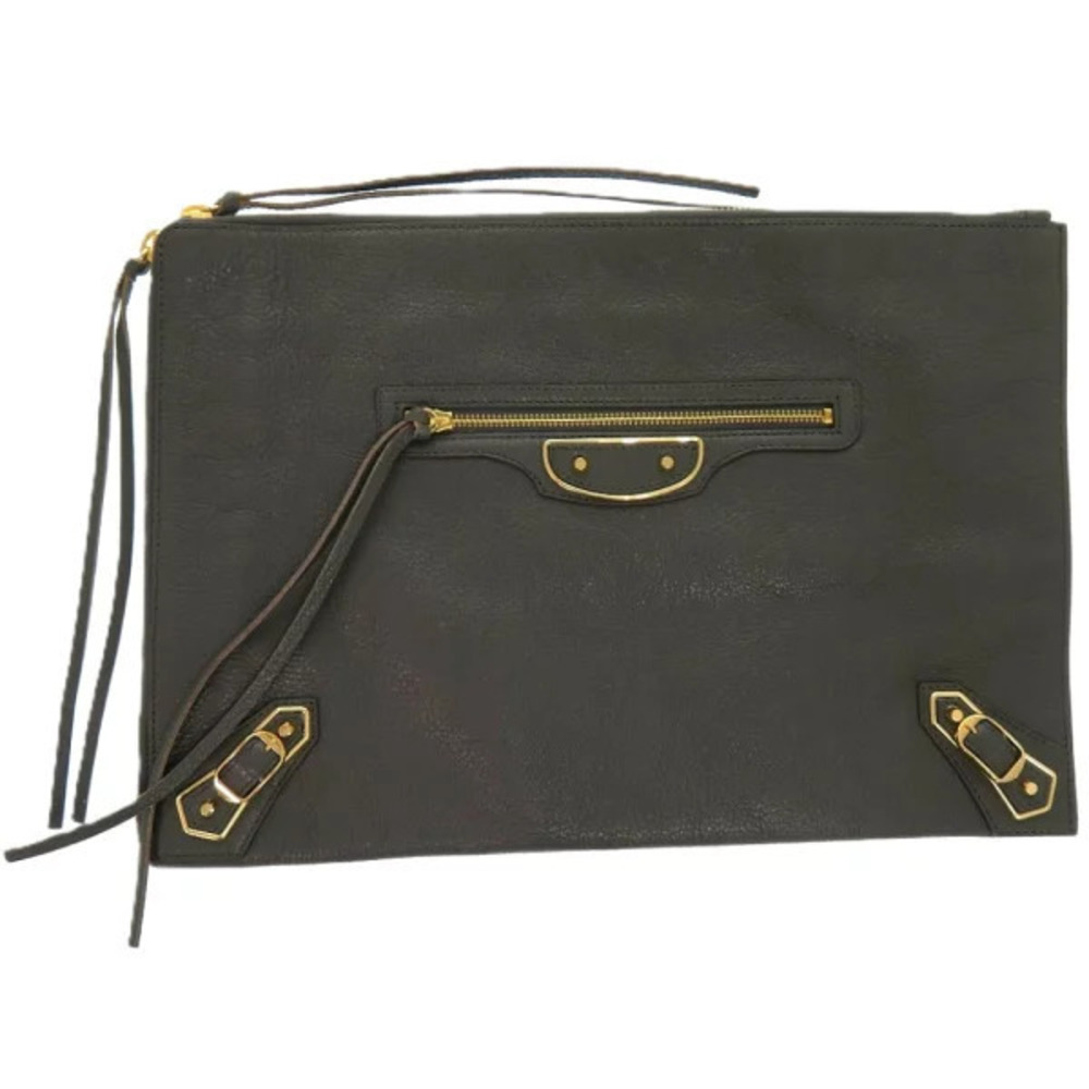Balenciaga Metal Goatskin Clutch Bag Leather Gray
